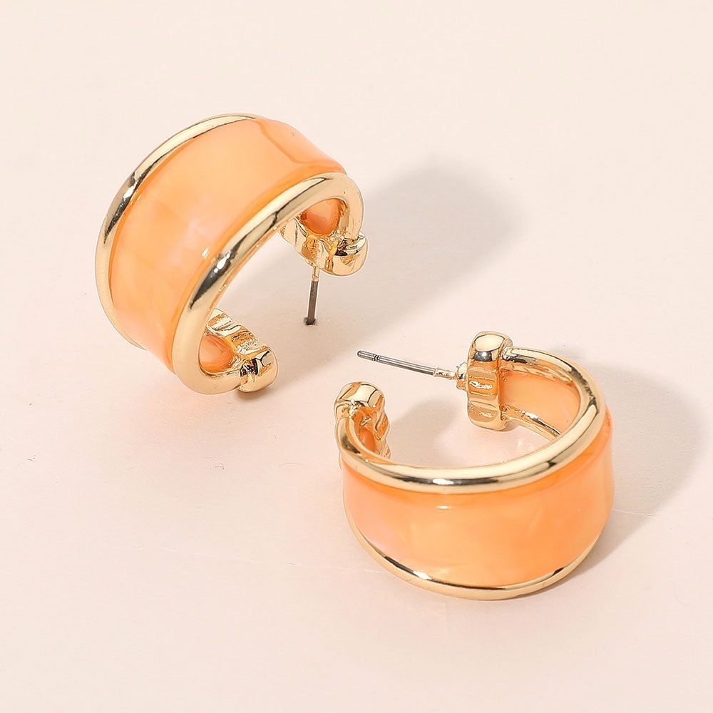 Wide Chunky Orange Gold Resin Hoop Earrings